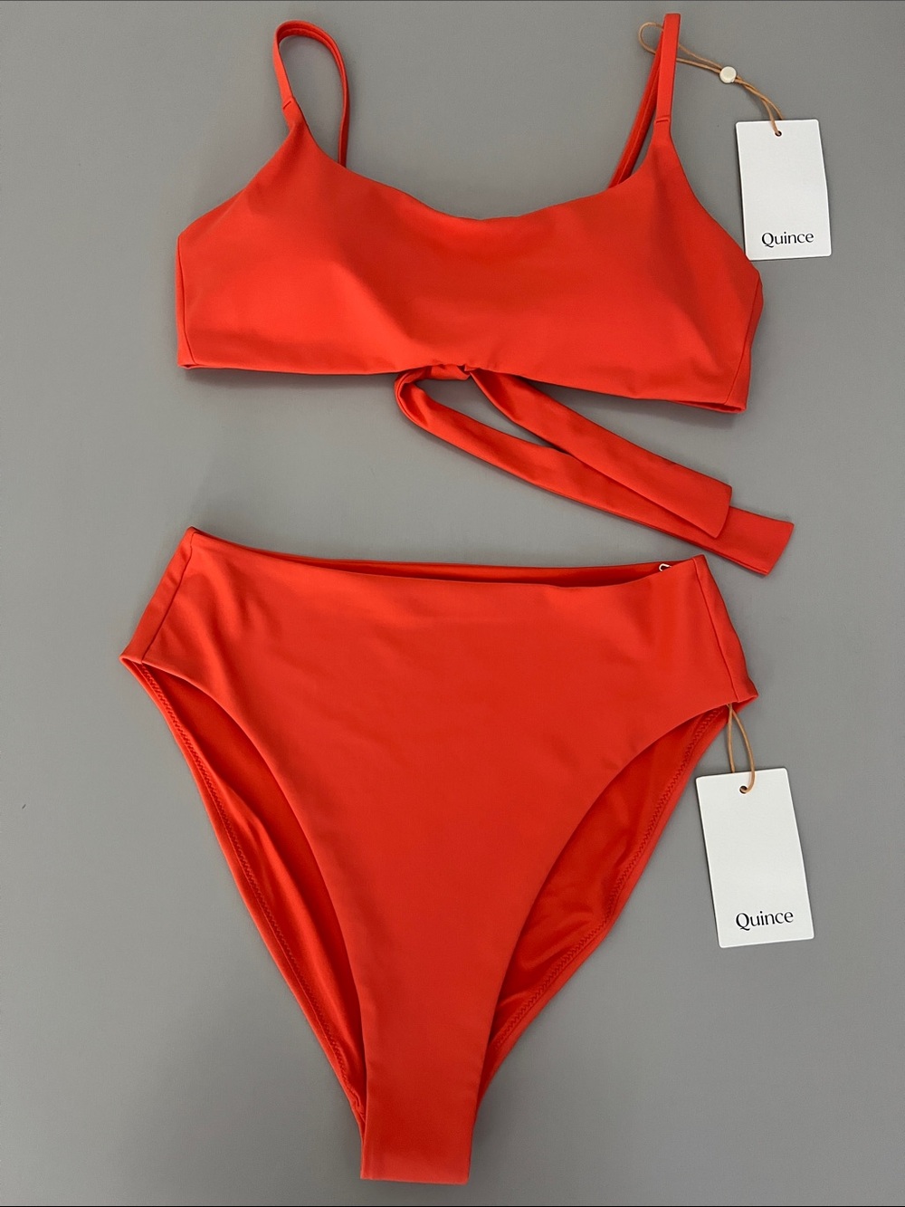 New Quince Bikini Set Italian Scoop-Neck Top & High-Waist Bottom Sunset Orange
